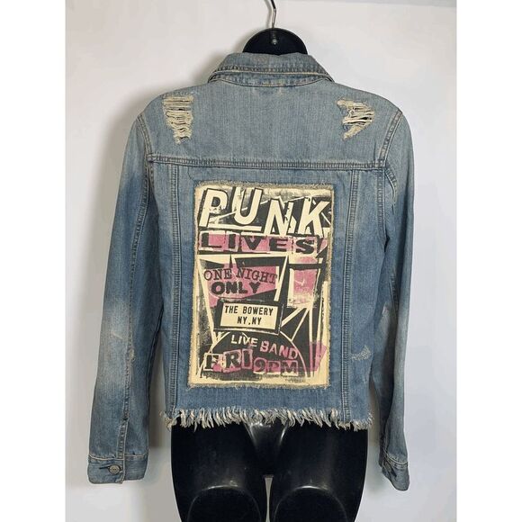 Bethany Mota Punk Lives The Bowery NY NY Distressed Jean Jacket - Picture 3 of 8